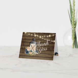 Tarjeta De Agradecimiento Linterna rústica y luces de cadena floral gracias