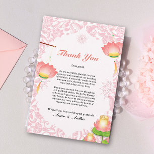 Tarjeta De Agradecimiento Linternas de Loto Rosa Suave Matrimonio de Inspira
