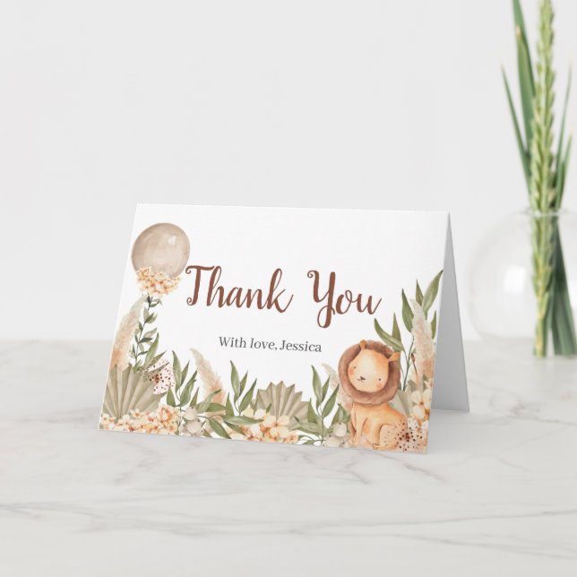 Tarjeta De Agradecimiento Lion Boho pampas Grass t (Anverso)