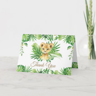 Tarjeta De Agradecimiento Lion Cub Tropical Greenery Jungle Baby Shower 
