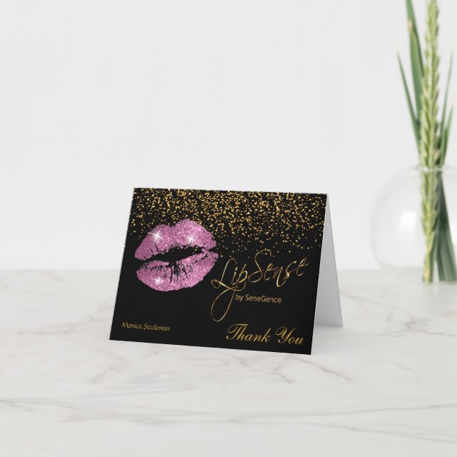 Tarjeta De Agradecimiento Lipsense en blanco, así que Litros Purpurinas rosa (Anverso)