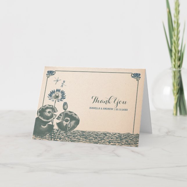 Tarjeta De Agradecimiento Lirio de agua y libélula (Anverso)