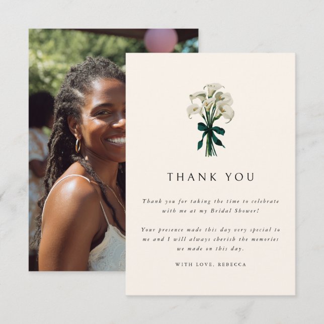 Tarjeta De Agradecimiento Lirio de Calla Blanco Elegante Foto Despedida de S (Anverso / Reverso)