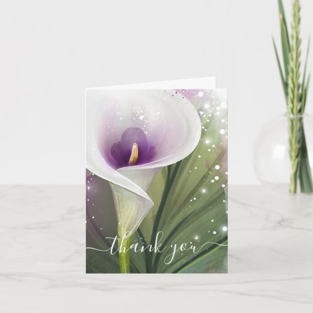 Tarjeta De Agradecimiento Lirio elegante blanco y morado de Calla doblado (Anverso)