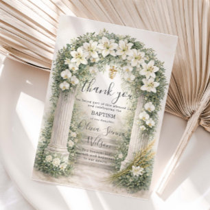 Tarjeta De Agradecimiento Lirios Blancos y Orquídeas Bautizo Floral Christen