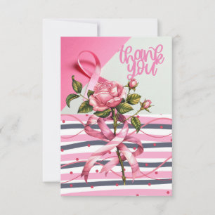 Tarjeta De Agradecimiento Listón Rosa Conciencia del Cáncer de Seno con Flor