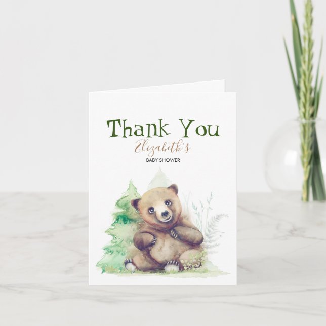 Tarjeta De Agradecimiento Little Bear Baby Shower Gracias (Anverso)