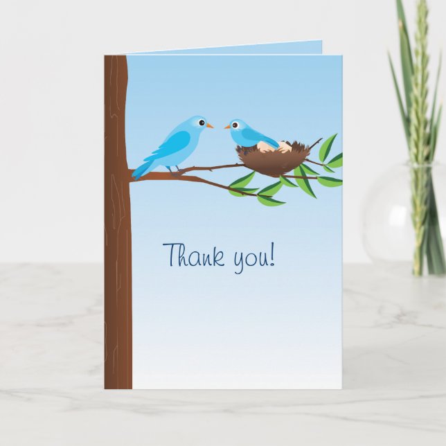 Tarjeta De Agradecimiento Little Blue Bird Baby Shower Thank You Card (Anverso)