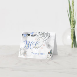 Tarjeta De Agradecimiento Little Boo Blue Halloween Ghost Baby Shower