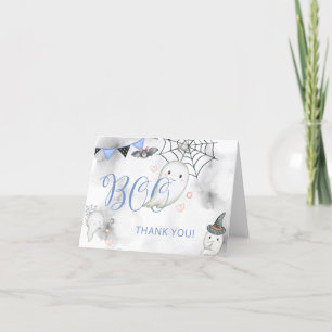 Tarjeta De Agradecimiento Little Boo Blue Halloween Ghost Baby Shower