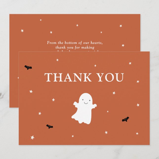 Tarjeta De Agradecimiento Little Boo Ghost Naranja Baby Shower Gracias (Anverso / Reverso)