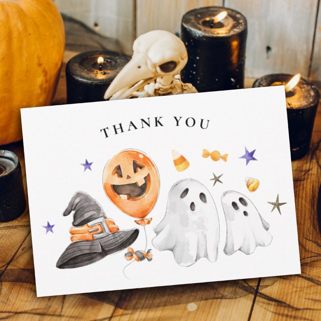 Tarjeta De Agradecimiento Little Boo Halloween Baby Shower (Thank you guests for your Halloween themed baby shower or birthday featuring watercolor ghosts.)