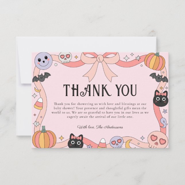 Tarjeta De Agradecimiento Little Boo Halloween Coquette Baby Shower (Anverso)