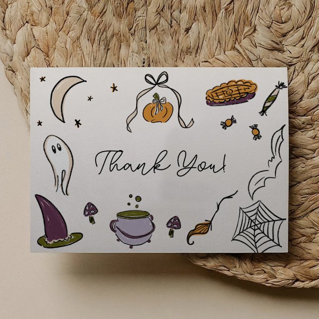 Tarjeta De Agradecimiento Little Boo Halloween Ilustró Baby Shower (Little Boo Halloween Illustrated Baby Shower Thank You Card)