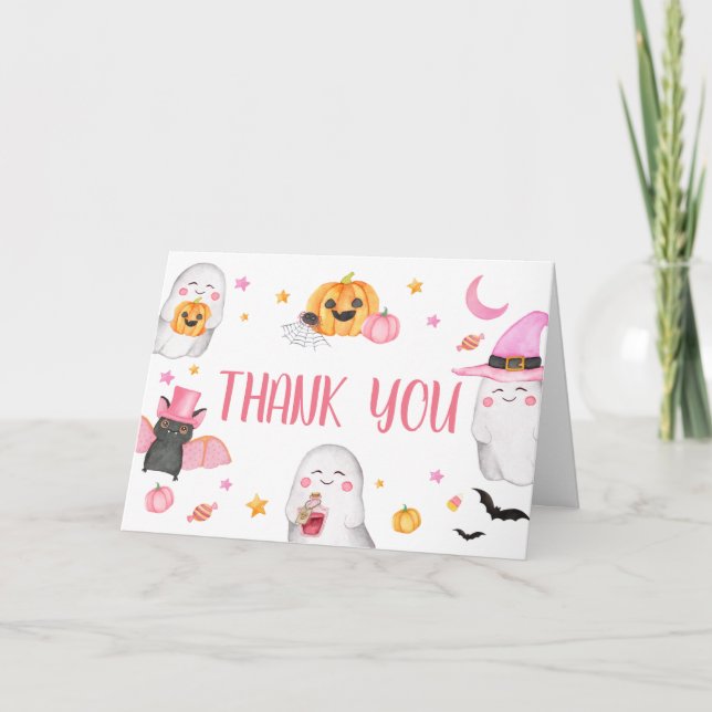 Tarjeta De Agradecimiento Little Boo Pink Ghost Baby Shower (Anverso)