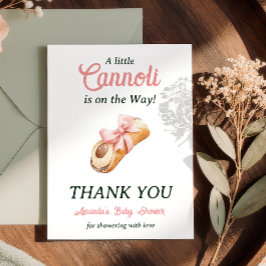 Tarjeta De Agradecimiento Little Cannoli Pink Bow Girl Italian Baby Shower