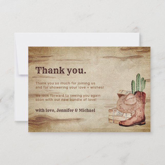 Tarjeta De Agradecimiento Little Cowboy Baby Shower Thank You (Anverso)
