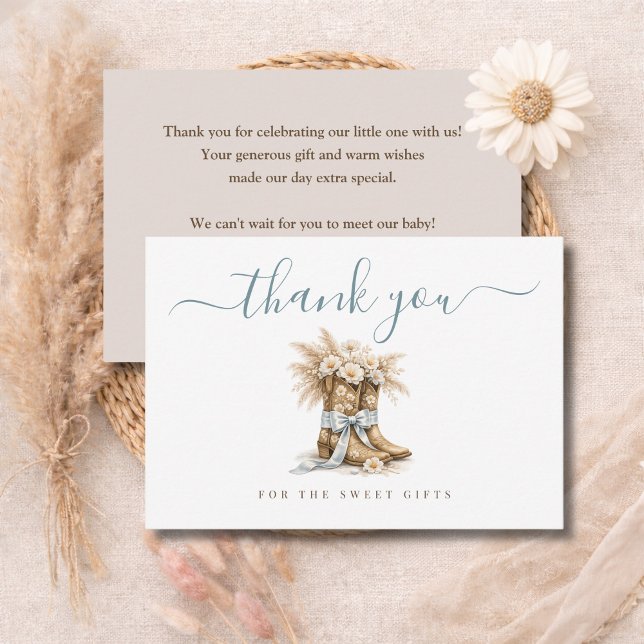Tarjeta De Agradecimiento Little Cowboy Elegant Blue Bow Boy Baby Shower (Subido por el creador)