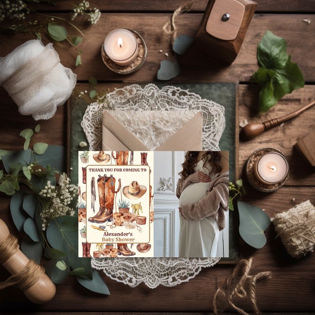 Tarjeta De Agradecimiento Little Cowboy Modern Western Rodeo Baby Shower (Subido por el creador)