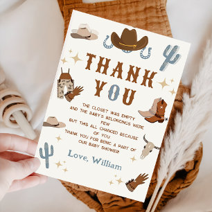 Tarjeta De Agradecimiento Little Cowboy Rodeo Western Baby Shower