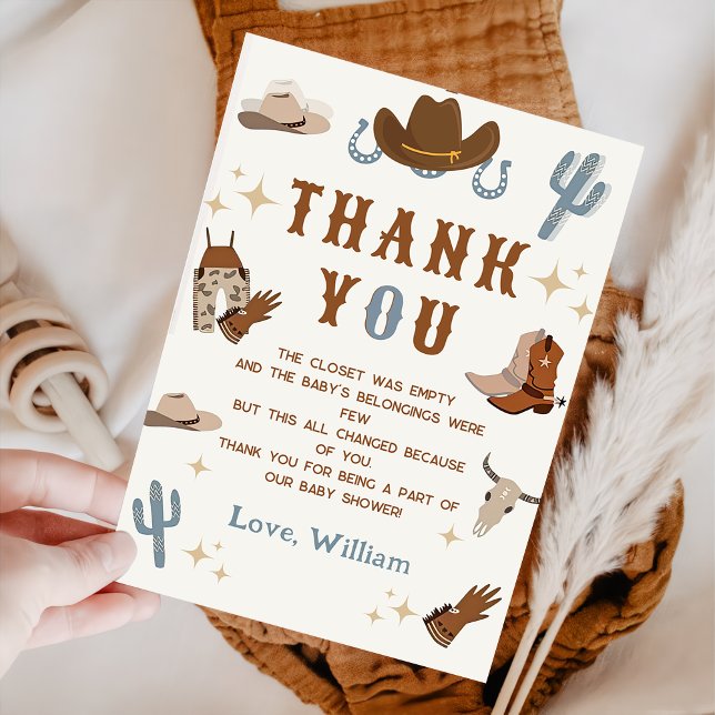 Tarjeta De Agradecimiento Little Cowboy Rodeo Western Baby Shower (Subido por el creador)