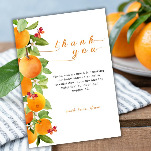 Tarjeta De Agradecimiento Little Cutie Citrus Naranja Clementine Baby Shower (Little Cutie Citrus Orange Clementine Baby Shower Thank You Card)