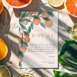 Tarjeta De Agradecimiento Little Cutie Citrus Naranjas Green Leaf Baby Showe