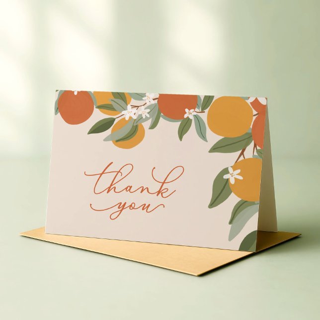 Tarjeta De Agradecimiento Little Cutie Citrus Oranges Baby Shower (thank you card with hand painted oranges for "a little cutie" baby shower)