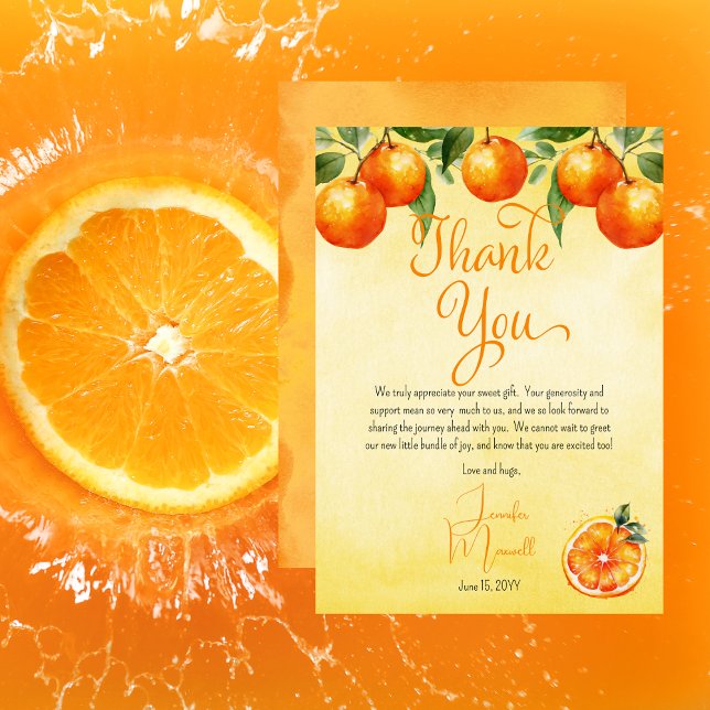 Tarjeta De Agradecimiento Little Cutie Citrus Watercolor Baby Shower (Little Cutie Citrus Watercolor Baby Shower Thank You Card)