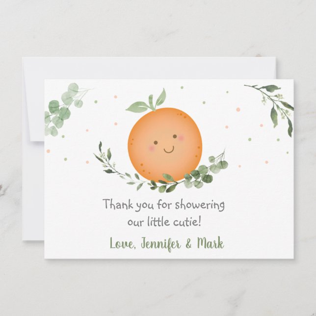 Tarjeta De Agradecimiento Little Cutie Greenerenery Baby Shower Gracias (Anverso)