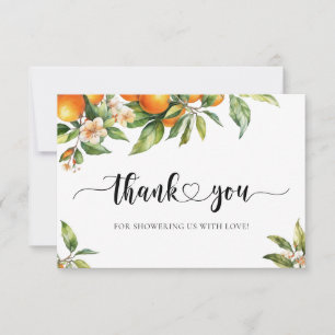 Tarjeta De Agradecimiento Little Cutie Greenery Citrus Naranja Baby Shower