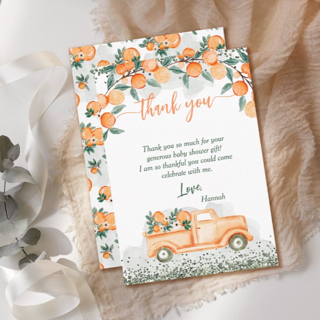 Tarjeta De Agradecimiento Little Cutie Naranja Baby Shower (Subido por el creador)