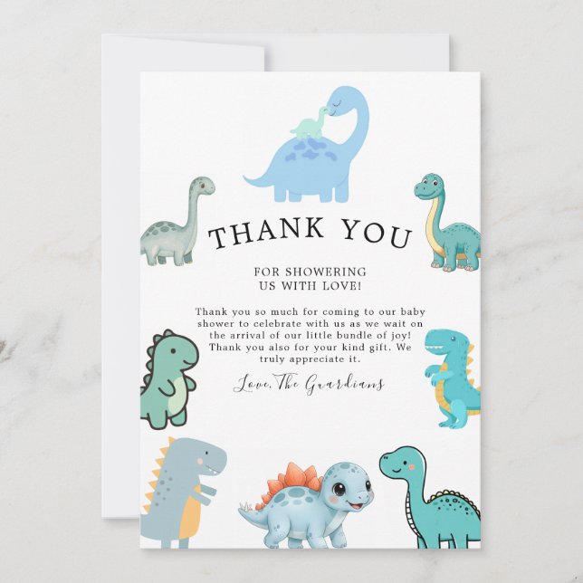 Tarjeta De Agradecimiento Little Dinosaur Cute Baby Shower (Anverso)