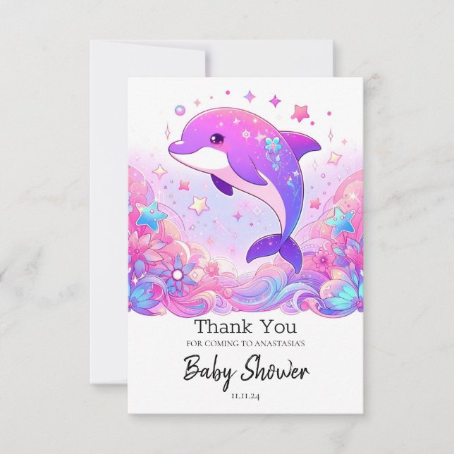 Tarjeta De Agradecimiento Little Dolphin Baby Shower (Anverso)