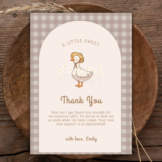 Tarjeta De Agradecimiento Little Duckhouse Gingham Baby Shower (Little Duckling Farmhouse Gingham Baby Shower Thank You Card)