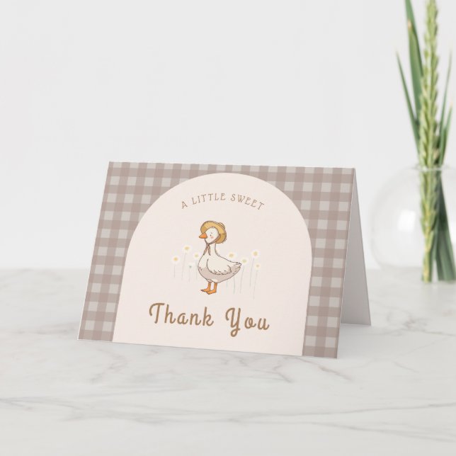 Tarjeta De Agradecimiento Little Duckland Farm Animal Gingham Baby Shower (Anverso)