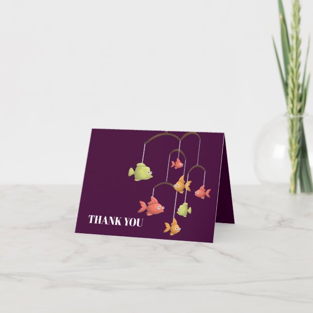 Tarjeta De Agradecimiento Little Fish Crimson Red Baby Shower (Anverso)