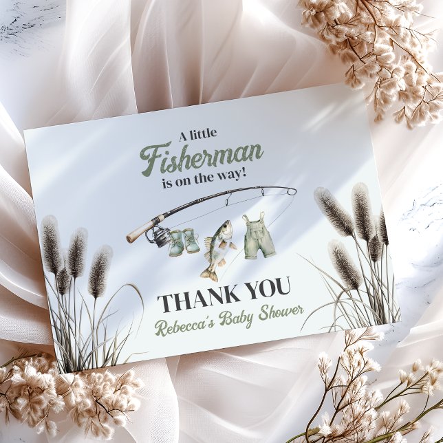 Tarjeta De Agradecimiento Little Fishman Clothesline Fishing Baby Shower (Subido por el creador)