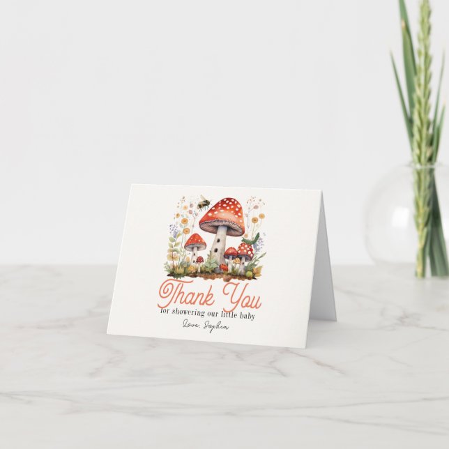 Tarjeta De Agradecimiento Little Fun Guy Mushroom Baby Shower (Anverso)