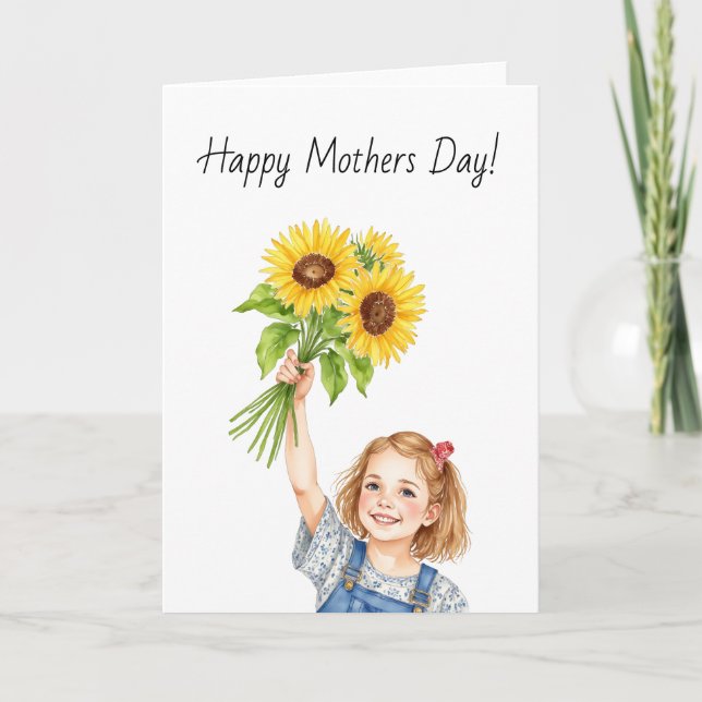 Tarjeta De Agradecimiento Little Girl Sunflower Watercolor (Anverso)