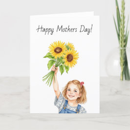 Tarjeta De Agradecimiento Little Girl Sunflower Watercolor