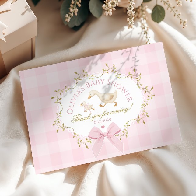 Tarjeta De Agradecimiento Little Goose Pink Bow Baby girl Shower (Subido por el creador)