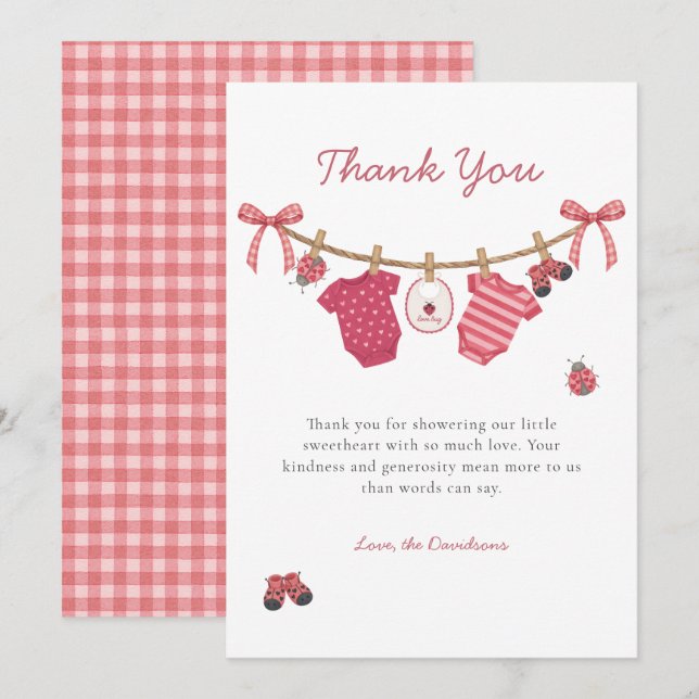 Tarjeta De Agradecimiento Little Love Bug Clothesline Baby Shower (Anverso / Reverso)