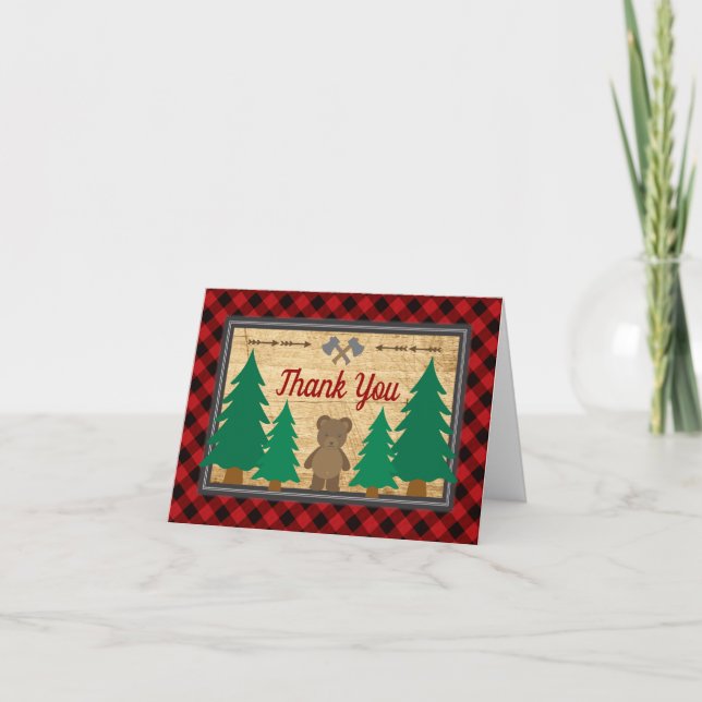 Tarjeta De Agradecimiento Little Lumberjack Baby Shower Rustic Gracias (Anverso)
