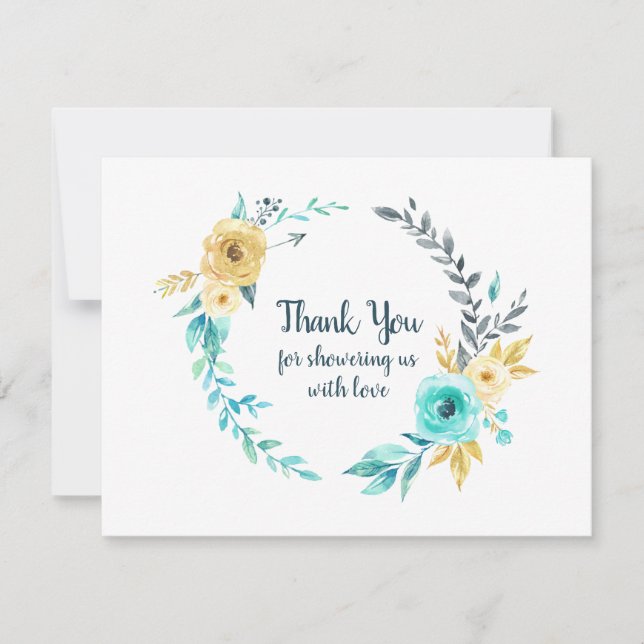 Tarjeta De Agradecimiento Little Man Baby Shower Wreath Blue Gracias (Anverso)