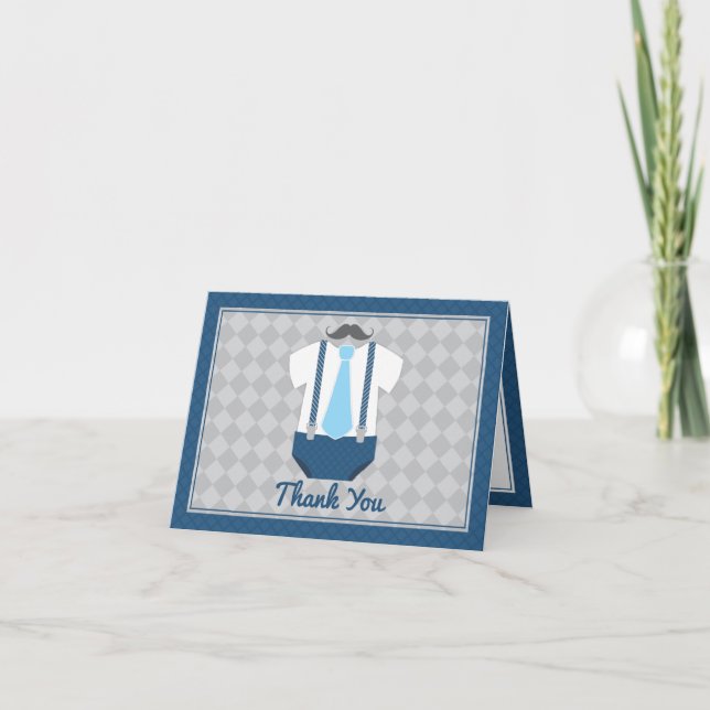 Tarjeta De Agradecimiento Little Man Mustache Tie Baby Shower Gracias (Anverso)