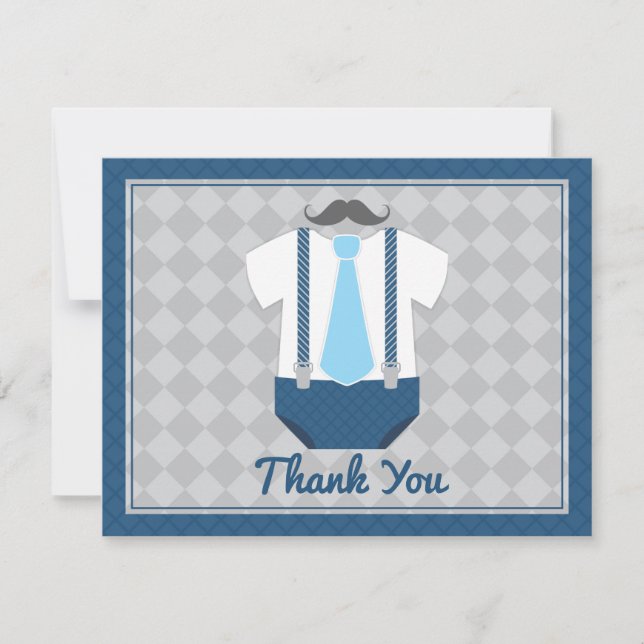 Tarjeta De Agradecimiento Little Man Mustache Tie Baby Shower Gracias (Anverso)