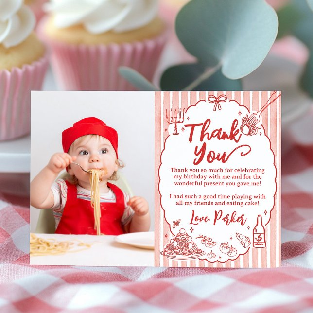 Tarjeta De Agradecimiento Little Meatball Pasta Birthday Party Photo (Subido por el creador)