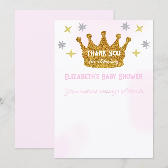 Tarjeta De Agradecimiento Little Princess Girl Baby Shower (Anverso / Reverso)