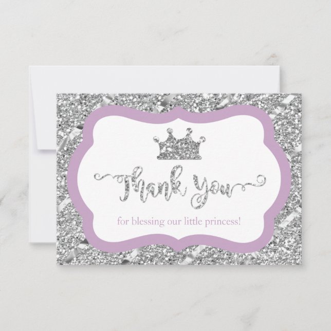 Tarjeta De Agradecimiento Little Princess Gracias Card Purple Faux Purpurina (Anverso)